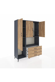 Hyperion Dolap 6 Raflı 3 Çekmeceli 3 Kapaklı 132x44x195 Antrasit-Çam/Çam