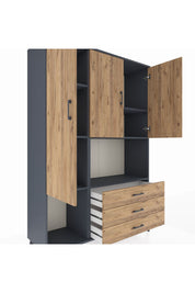 Hyperion Dolap 6 Raflı 3 Çekmeceli 3 Kapaklı 132x44x195 Antrasit-Çam/Çam