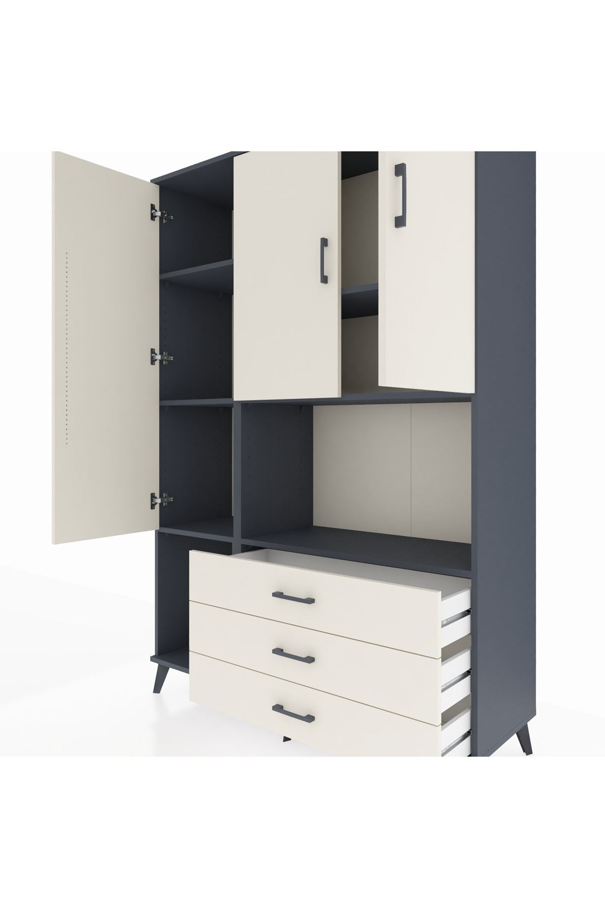 Hyperion Dolap 6 Raflı 3 Çekmeceli 3 Kapaklı 132x44x195 Antrasit-Aytaşı/Aytaşı