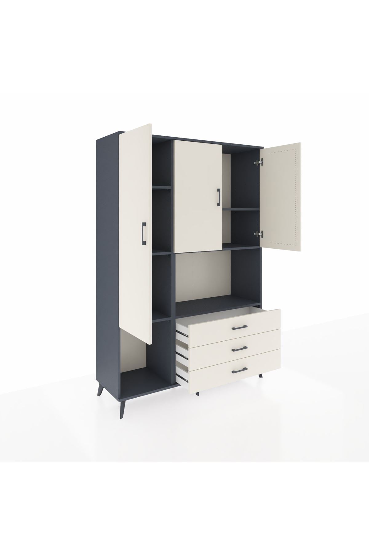 Hyperion Dolap 6 Raflı 3 Çekmeceli 3 Kapaklı 132x44x195 Antrasit-Aytaşı/Aytaşı