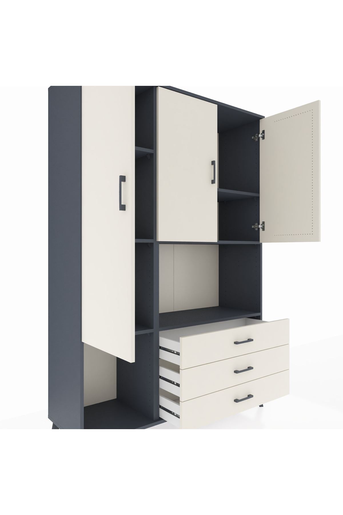 Hyperion Dolap 6 Raflı 3 Çekmeceli 3 Kapaklı 132x44x195 Antrasit-Aytaşı/Aytaşı