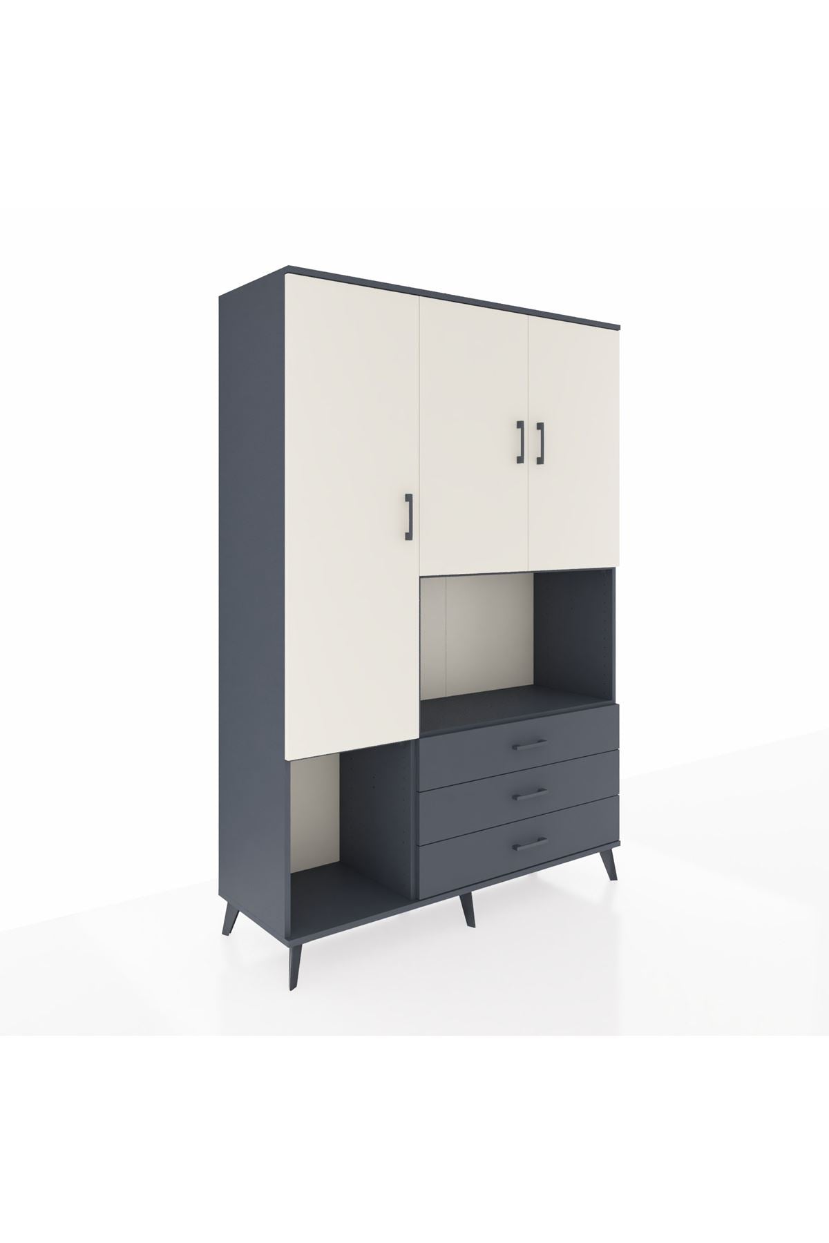 Hyperion Dolap 6 Raflı 3 Çekmeceli 3 Kapaklı 132x44x195 Antrasit-Aytaşı/Antrasit