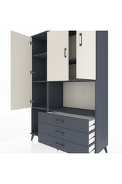 Hyperion Dolap 6 Raflı 3 Çekmeceli 3 Kapaklı 132x44x195 Antrasit-Aytaşı/Antrasit