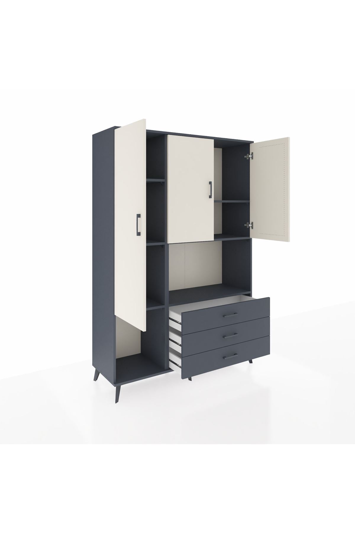 Hyperion Dolap 6 Raflı 3 Çekmeceli 3 Kapaklı 132x44x195 Antrasit-Aytaşı/Antrasit