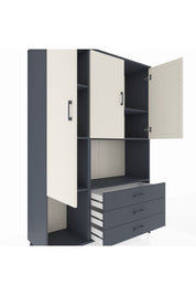 Hyperion Dolap 6 Raflı 3 Çekmeceli 3 Kapaklı 132x44x195 Antrasit-Aytaşı/Antrasit