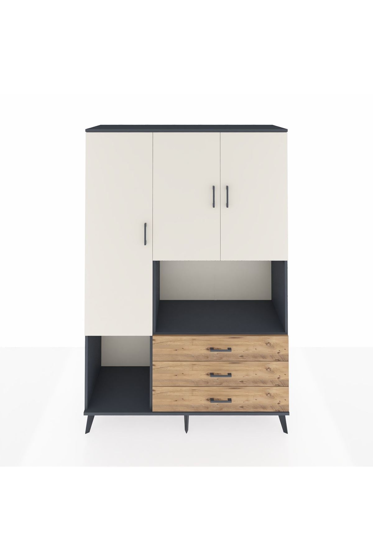 Hyperion Dolap 6 Raflı 3 Çekmeceli 3 Kapaklı 132x44x195 Antrasit-Aytaşı/Çam