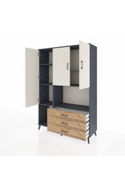 Hyperion Dolap 6 Raflı 3 Çekmeceli 3 Kapaklı 132x44x195 Antrasit-Aytaşı/Çam