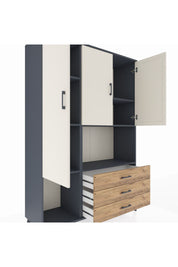 Hyperion Dolap 6 Raflı 3 Çekmeceli 3 Kapaklı 132x44x195 Antrasit-Aytaşı/Çam