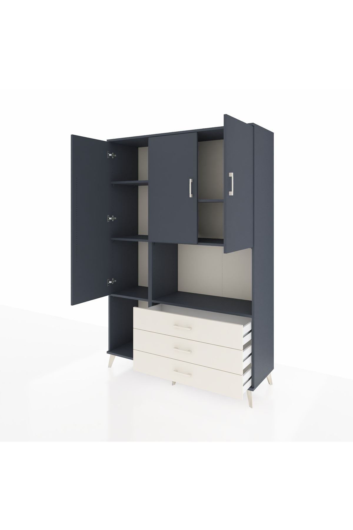 Hyperion Dolap 6 Raflı 3 Çekmeceli 3 Kapaklı 132x44x195 Antrasit-Antrasit/Aytaşı