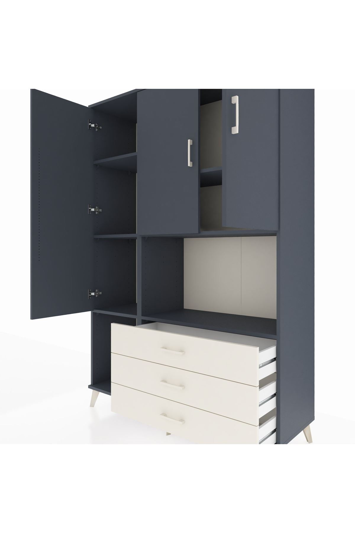 Hyperion Dolap 6 Raflı 3 Çekmeceli 3 Kapaklı 132x44x195 Antrasit-Antrasit/Aytaşı