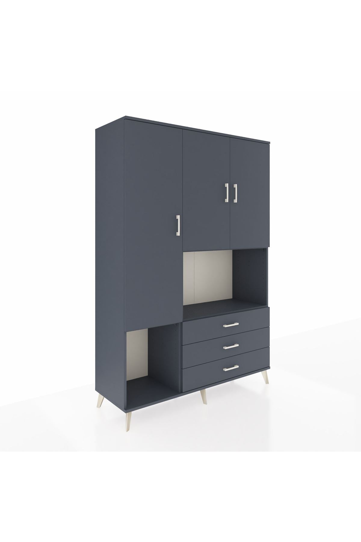 Hyperion Dolap 6 Raflı 3 Çekmeceli 3 Kapaklı 132x44x195 Antrasit-Antrasit/Antrasit