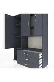 Hyperion Dolap 6 Raflı 3 Çekmeceli 3 Kapaklı 132x44x195 Antrasit-Antrasit/Antrasit