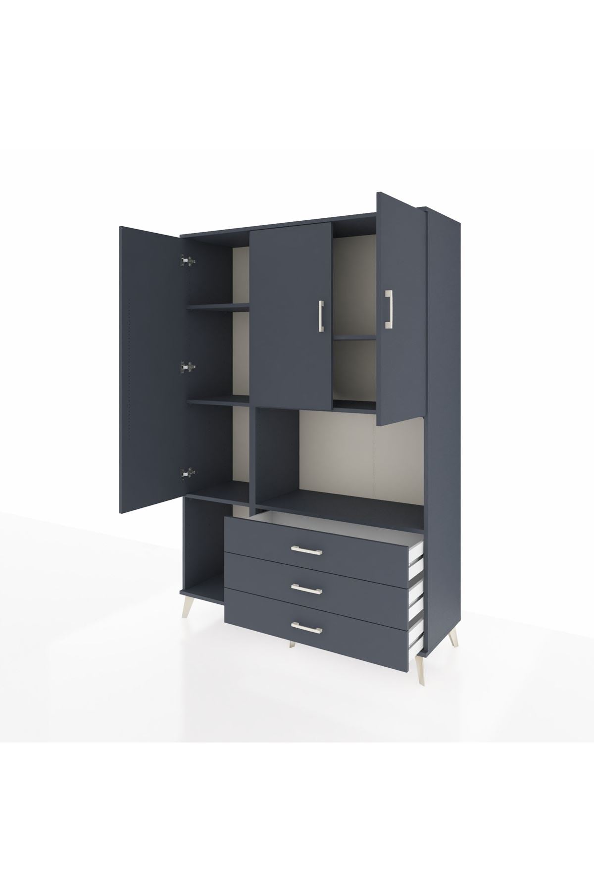 Hyperion Dolap 6 Raflı 3 Çekmeceli 3 Kapaklı 132x44x195 Antrasit-Antrasit/Antrasit