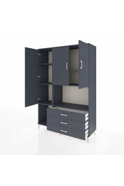 Hyperion Dolap 6 Raflı 3 Çekmeceli 3 Kapaklı 132x44x195 Antrasit-Antrasit/Antrasit