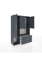 Hyperion Dolap 6 Raflı 3 Çekmeceli 3 Kapaklı 132x44x195 Antrasit-Antrasit/Antrasit