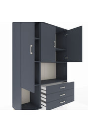 Hyperion Dolap 6 Raflı 3 Çekmeceli 3 Kapaklı 132x44x195 Antrasit-Antrasit/Antrasit