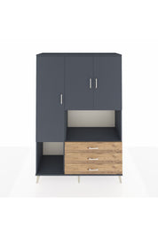 Hyperion Dolap 6 Raflı 3 Çekmeceli 3 Kapaklı 132x44x195 Antrasit-Antrasit/Çam