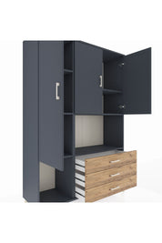 Hyperion Dolap 6 Raflı 3 Çekmeceli 3 Kapaklı 132x44x195 Antrasit-Antrasit/Çam