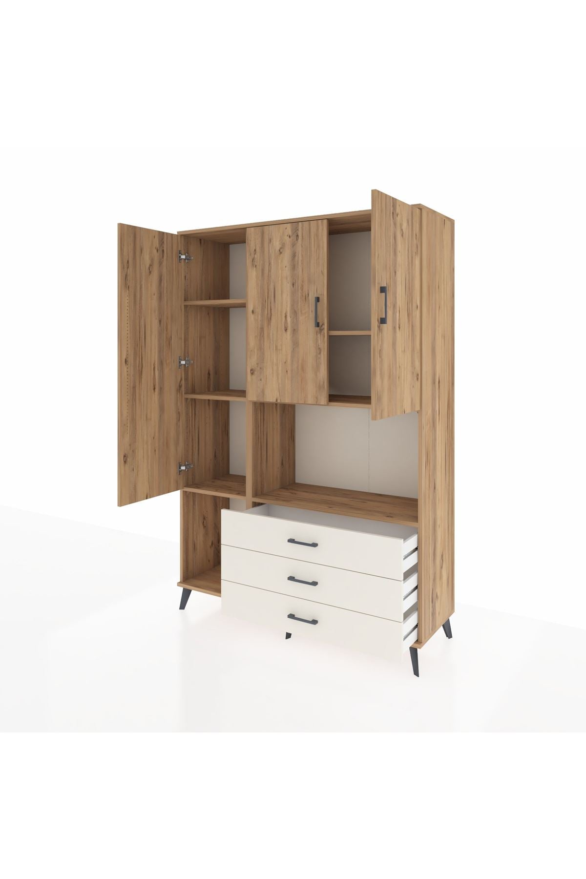 Hyperion Dolap 6 Raflı 3 Çekmeceli 3 Kapaklı 132x44x195 Çam-Çam/Aytaşı