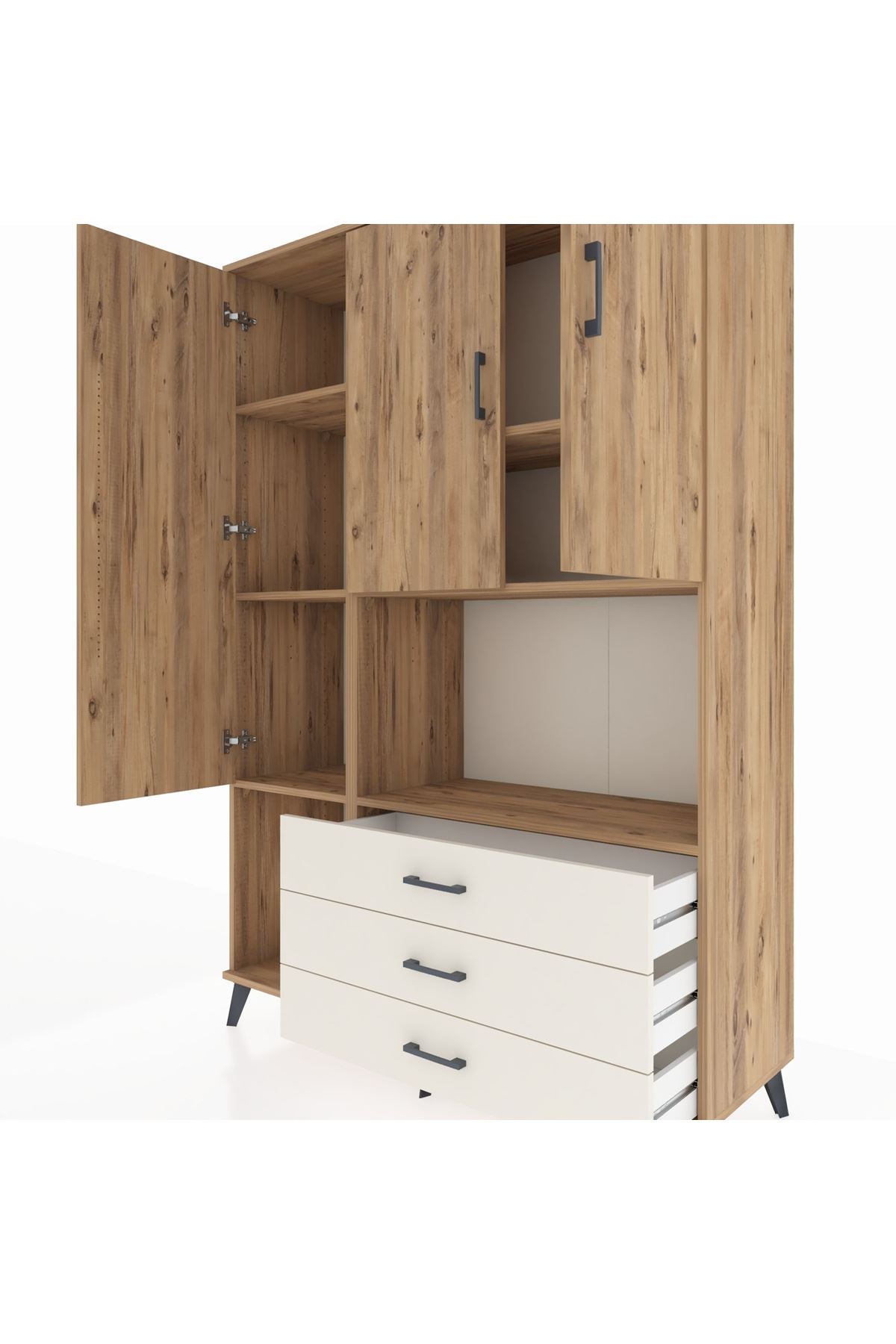 Hyperion Dolap 6 Raflı 3 Çekmeceli 3 Kapaklı 132x44x195 Çam-Çam/Aytaşı