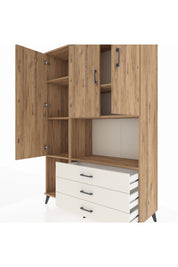 Hyperion Dolap 6 Raflı 3 Çekmeceli 3 Kapaklı 132x44x195 Çam-Çam/Aytaşı