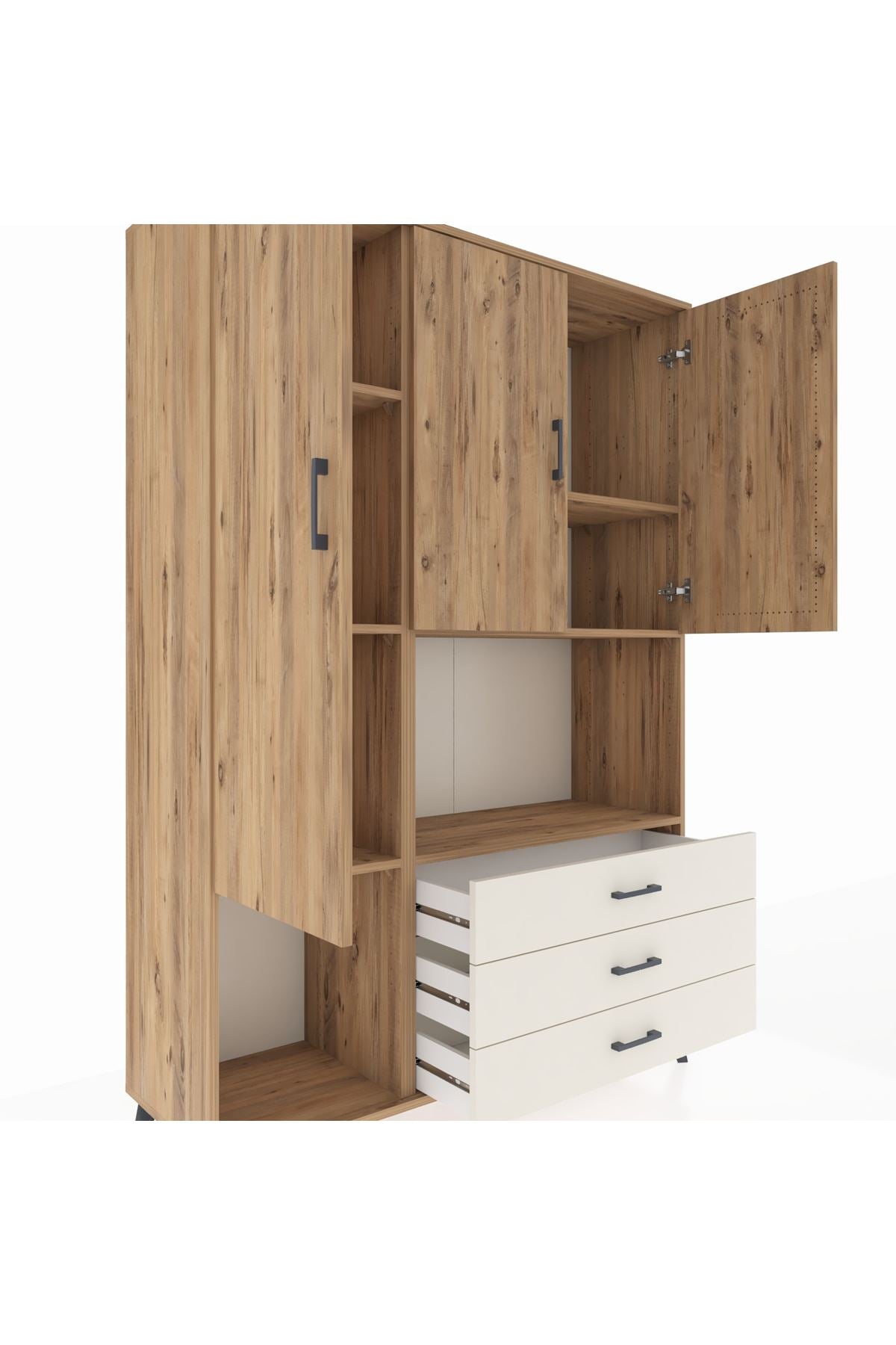 Hyperion Dolap 6 Raflı 3 Çekmeceli 3 Kapaklı 132x44x195 Çam-Çam/Aytaşı