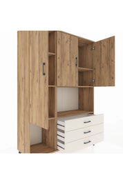 Hyperion Dolap 6 Raflı 3 Çekmeceli 3 Kapaklı 132x44x195 Çam-Çam/Aytaşı