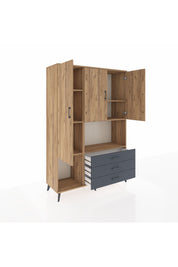 Hyperion Dolap 6 Raflı 3 Çekmeceli 3 Kapaklı 132x44x195 Çam-Çam/Antrasit