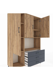 Hyperion Dolap 6 Raflı 3 Çekmeceli 3 Kapaklı 132x44x195 Çam-Çam/Antrasit