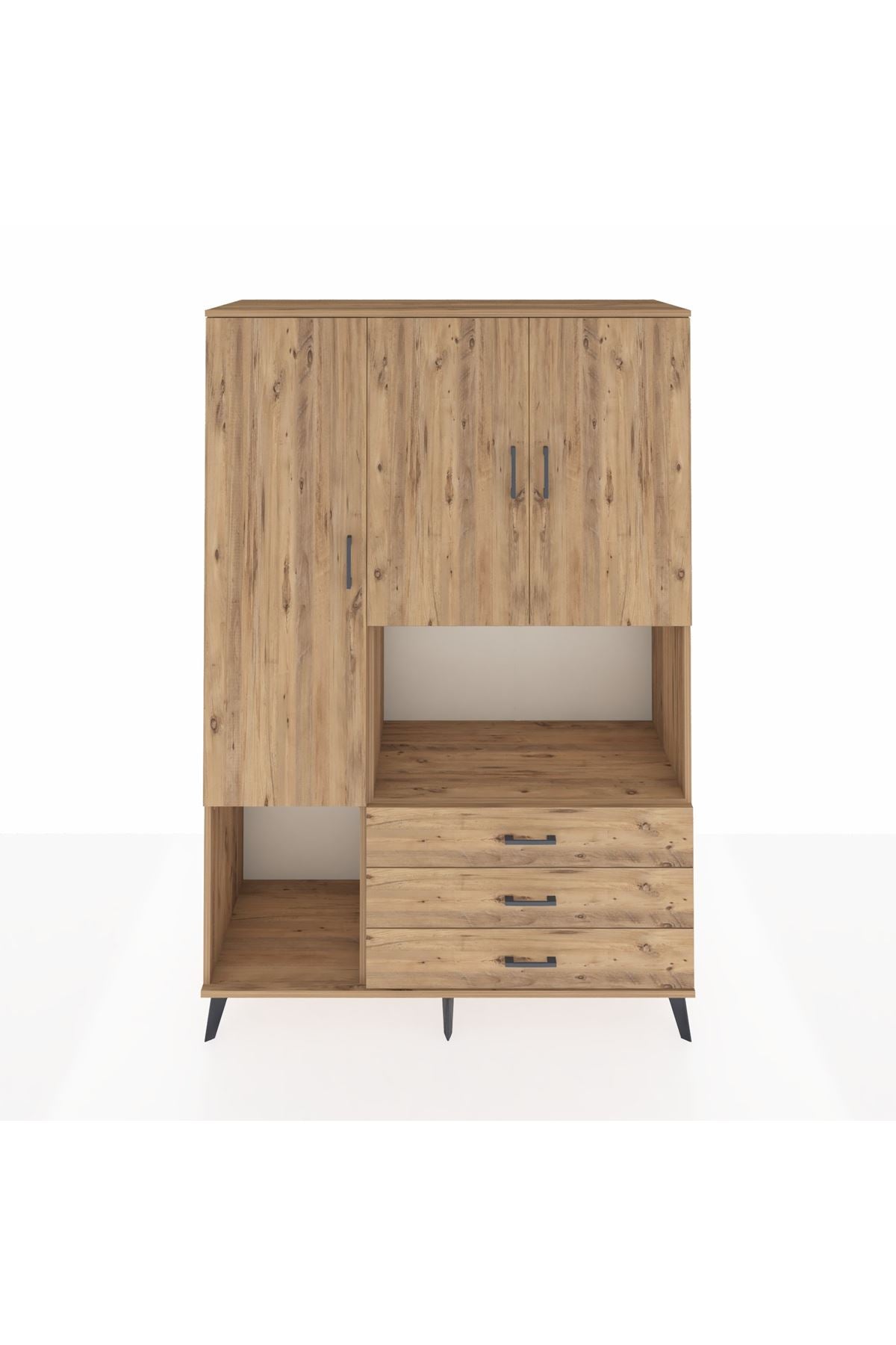 Hyperion Dolap 6 Raflı 3 Çekmeceli 3 Kapaklı 132x44x195 Çam-Çam/Çam