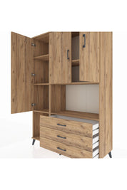 Hyperion Dolap 6 Raflı 3 Çekmeceli 3 Kapaklı 132x44x195 Çam-Çam/Çam