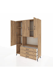Hyperion Dolap 6 Raflı 3 Çekmeceli 3 Kapaklı 132x44x195 Çam-Çam/Çam