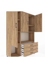 Hyperion Dolap 6 Raflı 3 Çekmeceli 3 Kapaklı 132x44x195 Çam-Çam/Çam