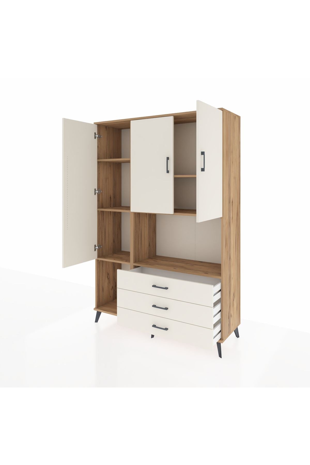 Hyperion Dolap 6 Raflı 3 Çekmeceli 3 Kapaklı 132x44x195 Çam-Aytaşı/Aytaşı