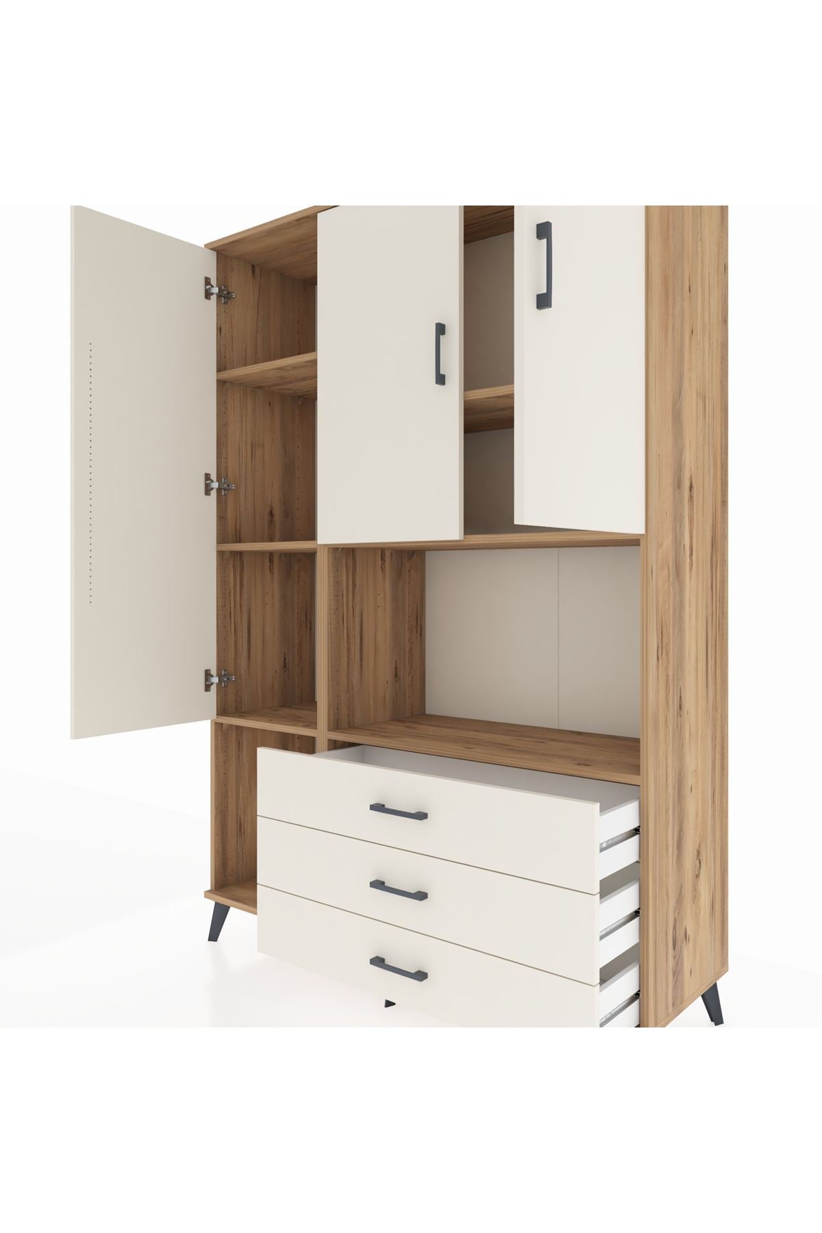 Hyperion Dolap 6 Raflı 3 Çekmeceli 3 Kapaklı 132x44x195 Çam-Aytaşı/Aytaşı