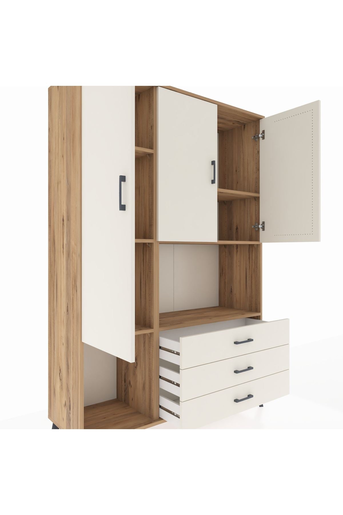 Hyperion Dolap 6 Raflı 3 Çekmeceli 3 Kapaklı 132x44x195 Çam-Aytaşı/Aytaşı