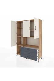 Hyperion Dolap 6 Raflı 3 Çekmeceli 3 Kapaklı 132x44x195 Çam-Aytaşı/Antrasit