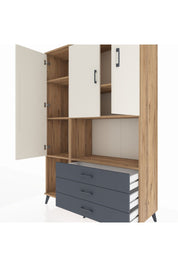 Hyperion Dolap 6 Raflı 3 Çekmeceli 3 Kapaklı 132x44x195 Çam-Aytaşı/Antrasit