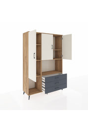 Hyperion Dolap 6 Raflı 3 Çekmeceli 3 Kapaklı 132x44x195 Çam-Aytaşı/Antrasit