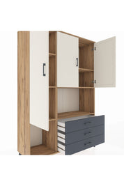 Hyperion Dolap 6 Raflı 3 Çekmeceli 3 Kapaklı 132x44x195 Çam-Aytaşı/Antrasit