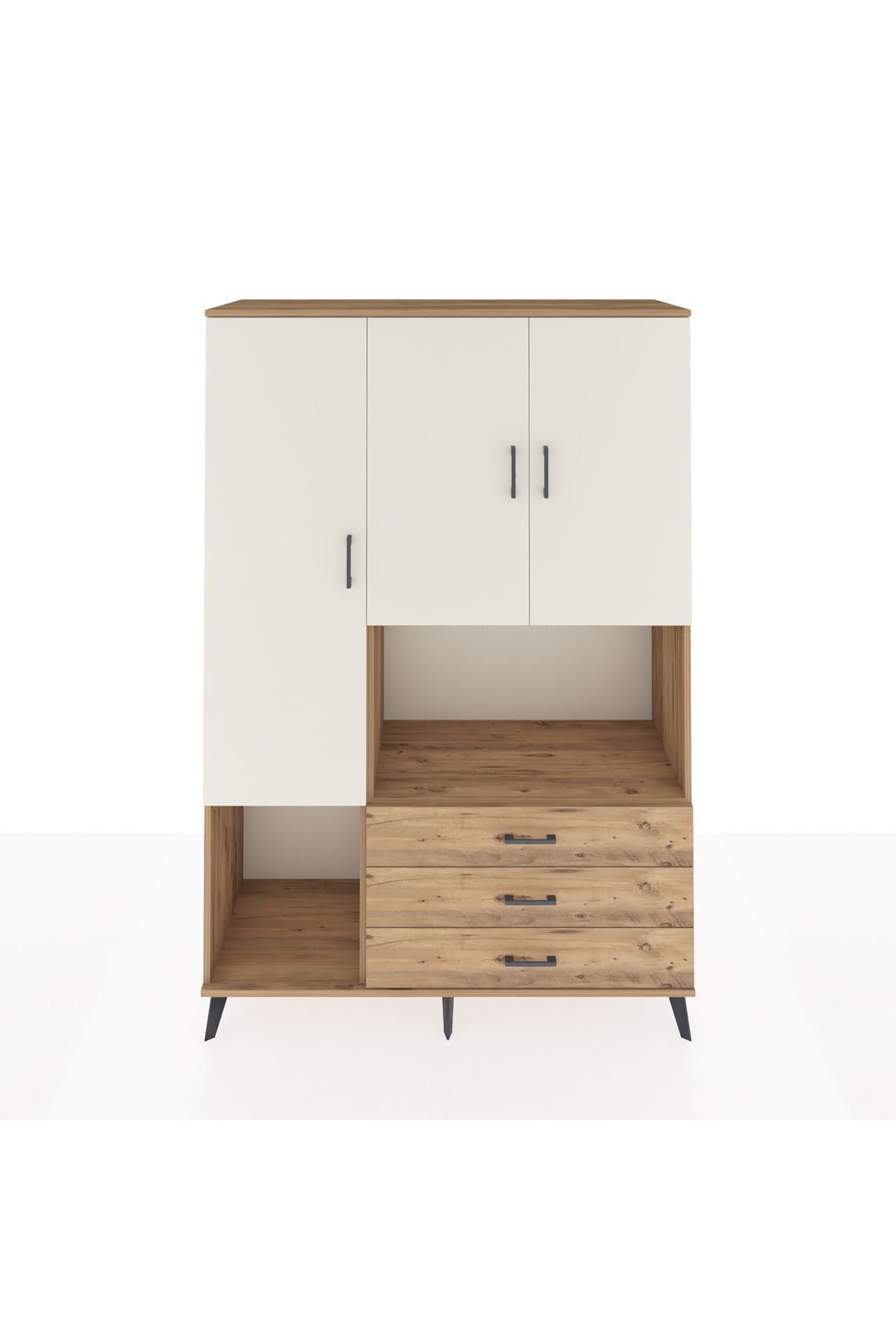 Hyperion Dolap 6 Raflı 3 Çekmeceli 3 Kapaklı 132x44x195 Çam-Aytaşı/Çam