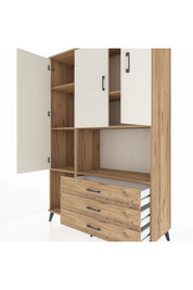Hyperion Dolap 6 Raflı 3 Çekmeceli 3 Kapaklı 132x44x195 Çam-Aytaşı/Çam