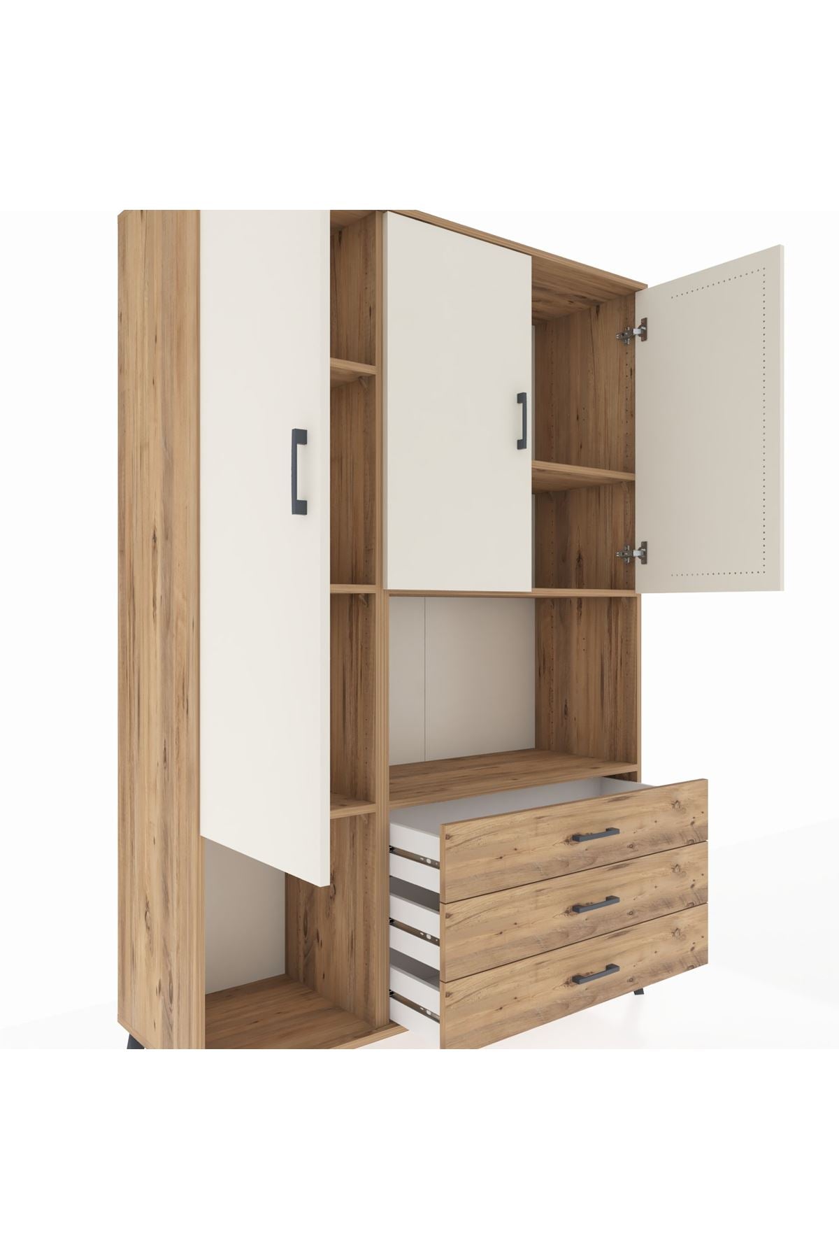 Hyperion Dolap 6 Raflı 3 Çekmeceli 3 Kapaklı 132x44x195 Çam-Aytaşı/Çam