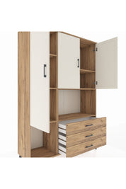 Hyperion Dolap 6 Raflı 3 Çekmeceli 3 Kapaklı 132x44x195 Çam-Aytaşı/Çam