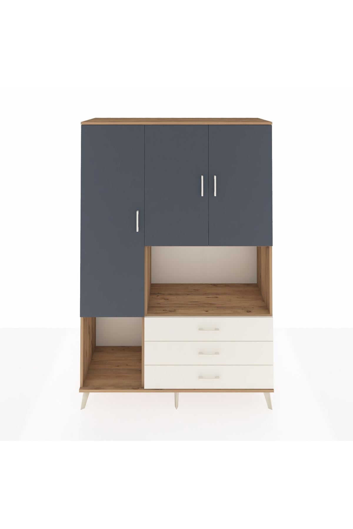 Hyperion Dolap 6 Raflı 3 Çekmeceli 3 Kapaklı 132x44x195 Çam-Antrasit/Aytaşı