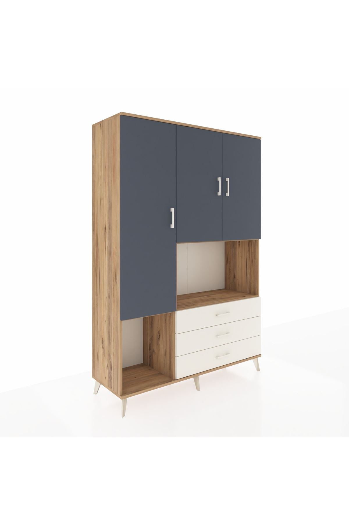 Hyperion Dolap 6 Raflı 3 Çekmeceli 3 Kapaklı 132x44x195 Çam-Antrasit/Aytaşı