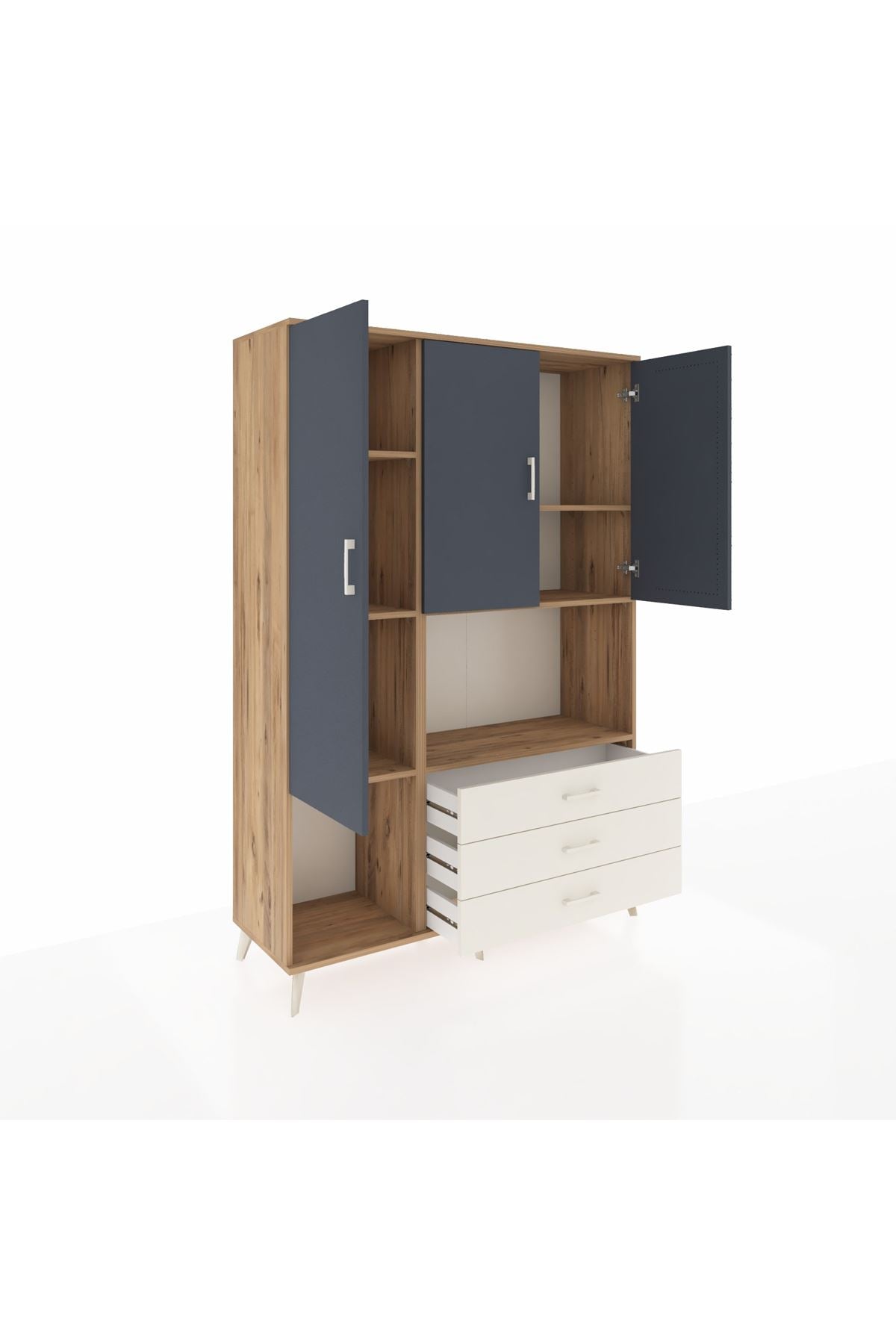 Hyperion Dolap 6 Raflı 3 Çekmeceli 3 Kapaklı 132x44x195 Çam-Antrasit/Aytaşı