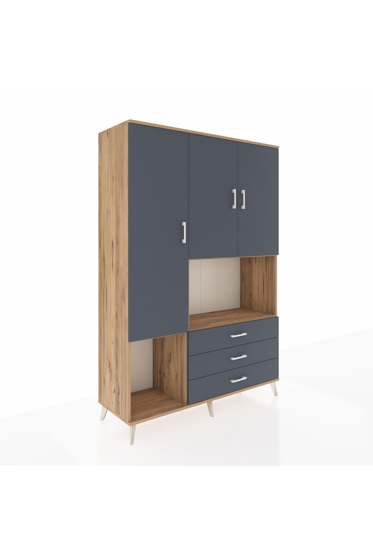 Hyperion Dolap 6 Raflı 3 Çekmeceli 3 Kapaklı 132x44x195 Çam-Antrasit/Antrasit