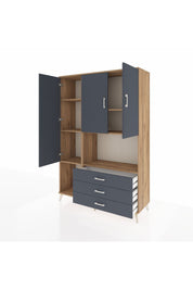 Hyperion Dolap 6 Raflı 3 Çekmeceli 3 Kapaklı 132x44x195 Çam-Antrasit/Antrasit