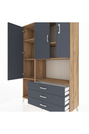 Hyperion Dolap 6 Raflı 3 Çekmeceli 3 Kapaklı 132x44x195 Çam-Antrasit/Antrasit